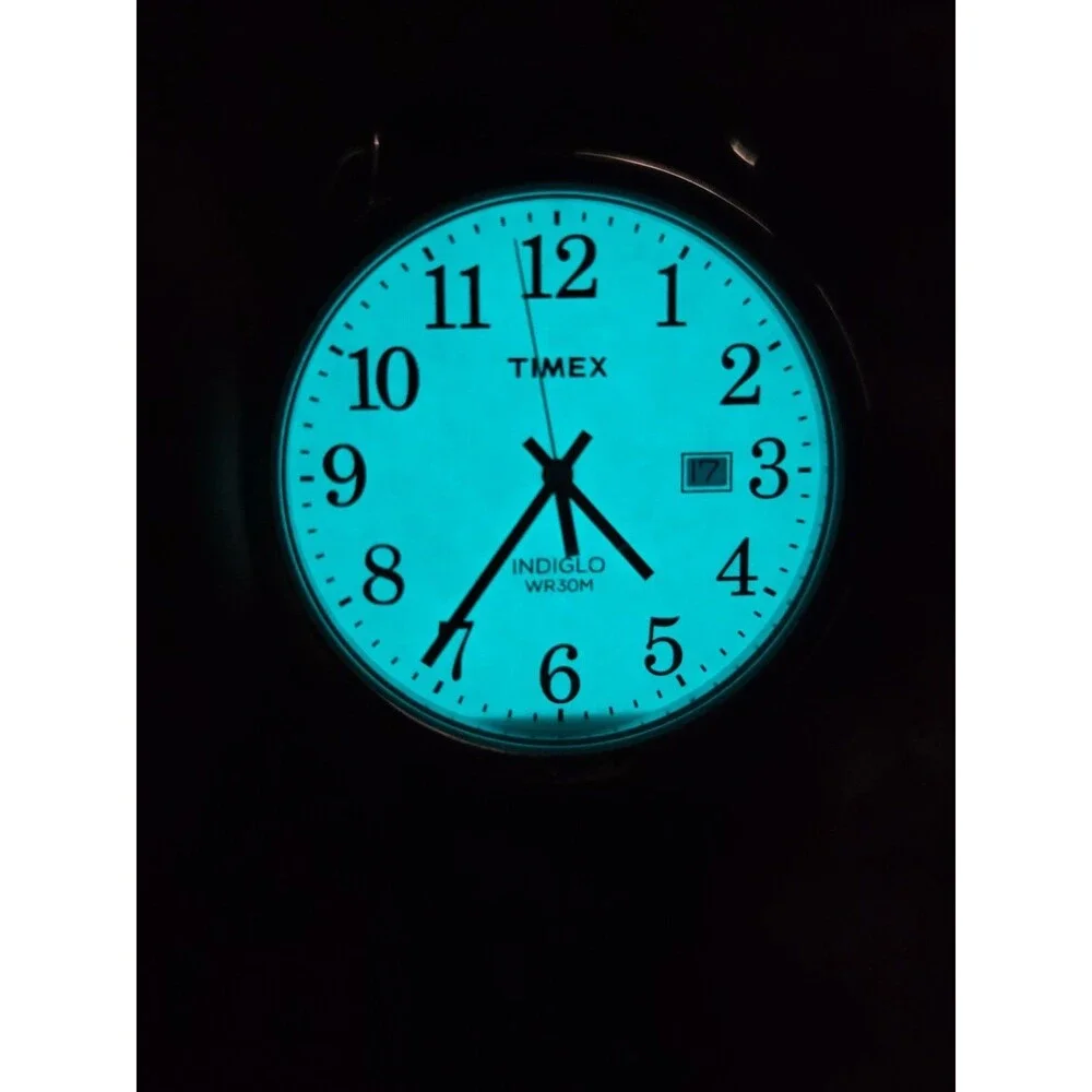 Timex Easy Reader Mens 38mm Date Watch Silver Tone Indiglo New Battery